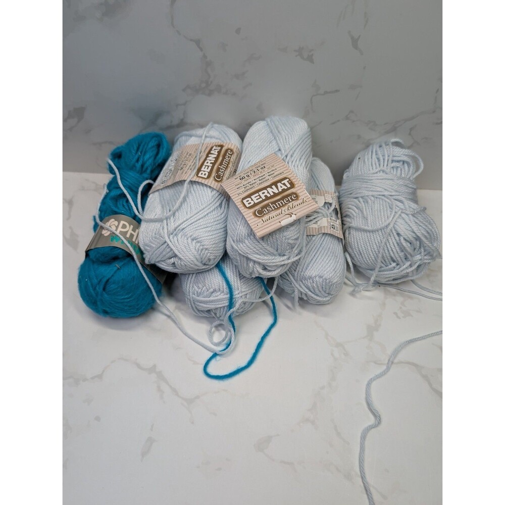 ot of Yarn Bernat Cashmere Natural Blends Rain Blue + Phildar Whisper Teal Mixed